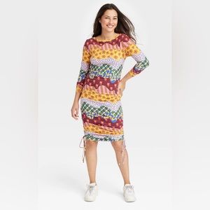 A New Day Latino Heritage Month Long Sleeve Wavy Striped Drawcord A-Line Dress